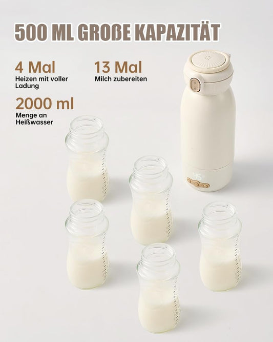 Draagbare flesverwarmer voor baby onderweg, 500 ml capaciteit