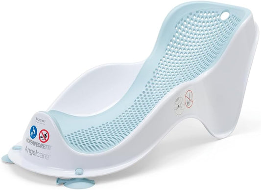 Foppapedretti Badkuiphouder, voor baby's vanaf de geboorte tot 6 maanden (tot 9 kg), hygiënisch, ergonomisch, zacht net, schimmelbestendig, zuignappen ter verankering van de badkuip, wit-turquoise