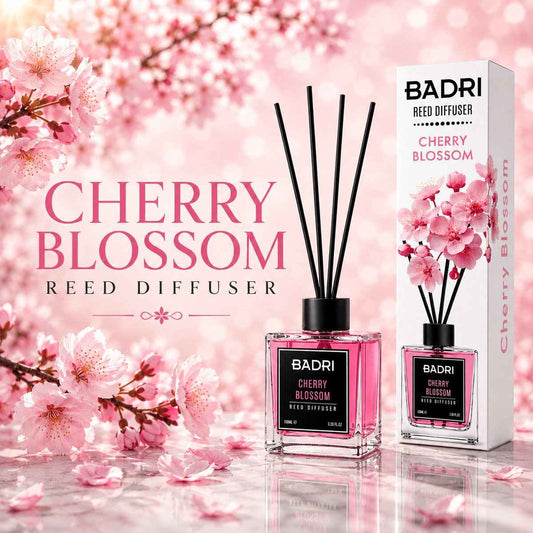 BADRI Geurstokjes Cherry Blossom 100ML - Luxe Reed Diffuser met Kersenbloesem Geur voor Woonkamer & Badkamer