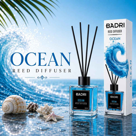 BADRI Geurstokjes Ocean 100ML - Luxe Reed Diffuser met Frisse Oceaangeur voor Woonkamer & Badkamer