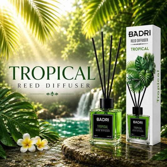 BADRI Geurstokjes Tropical 100ML – Luxe Reed Diffuser met Tropische Geur voor Woonkamer & Badkamer