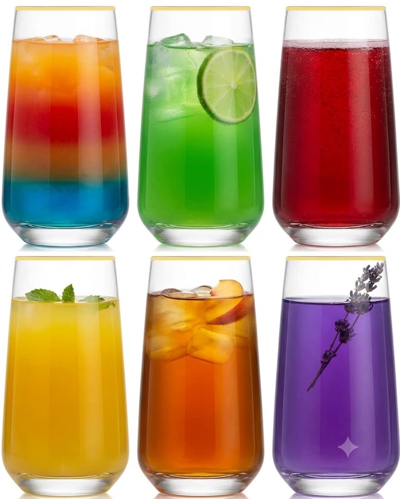 Glozini Sofia - Waterglas – Set van 6 – Luxe Longdrinkglazen met Gouden Rand