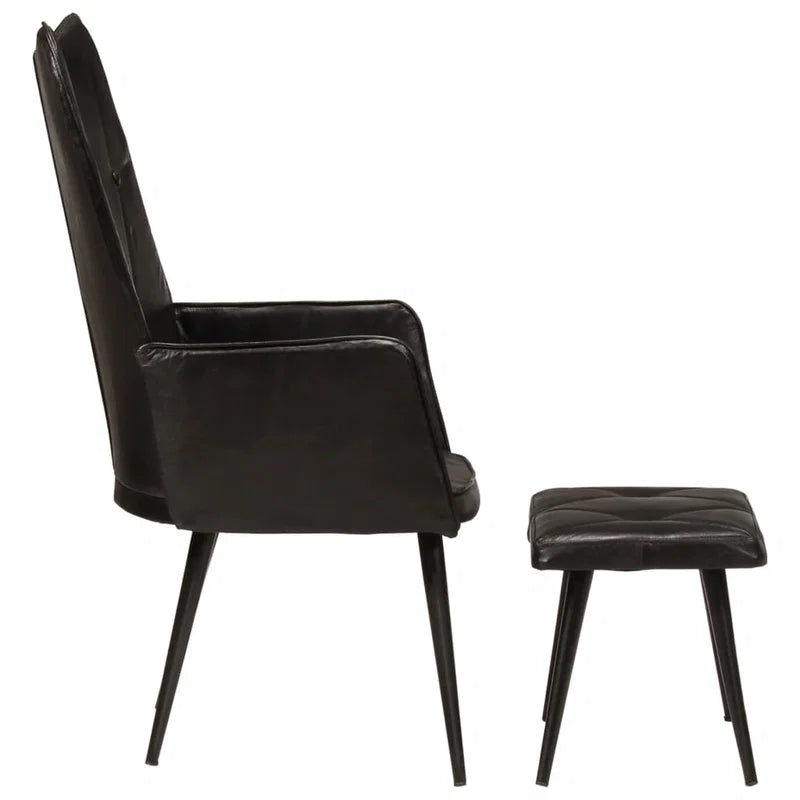 Loungestoel met voetsteun bekleed met echt leer met zwarte afwerking