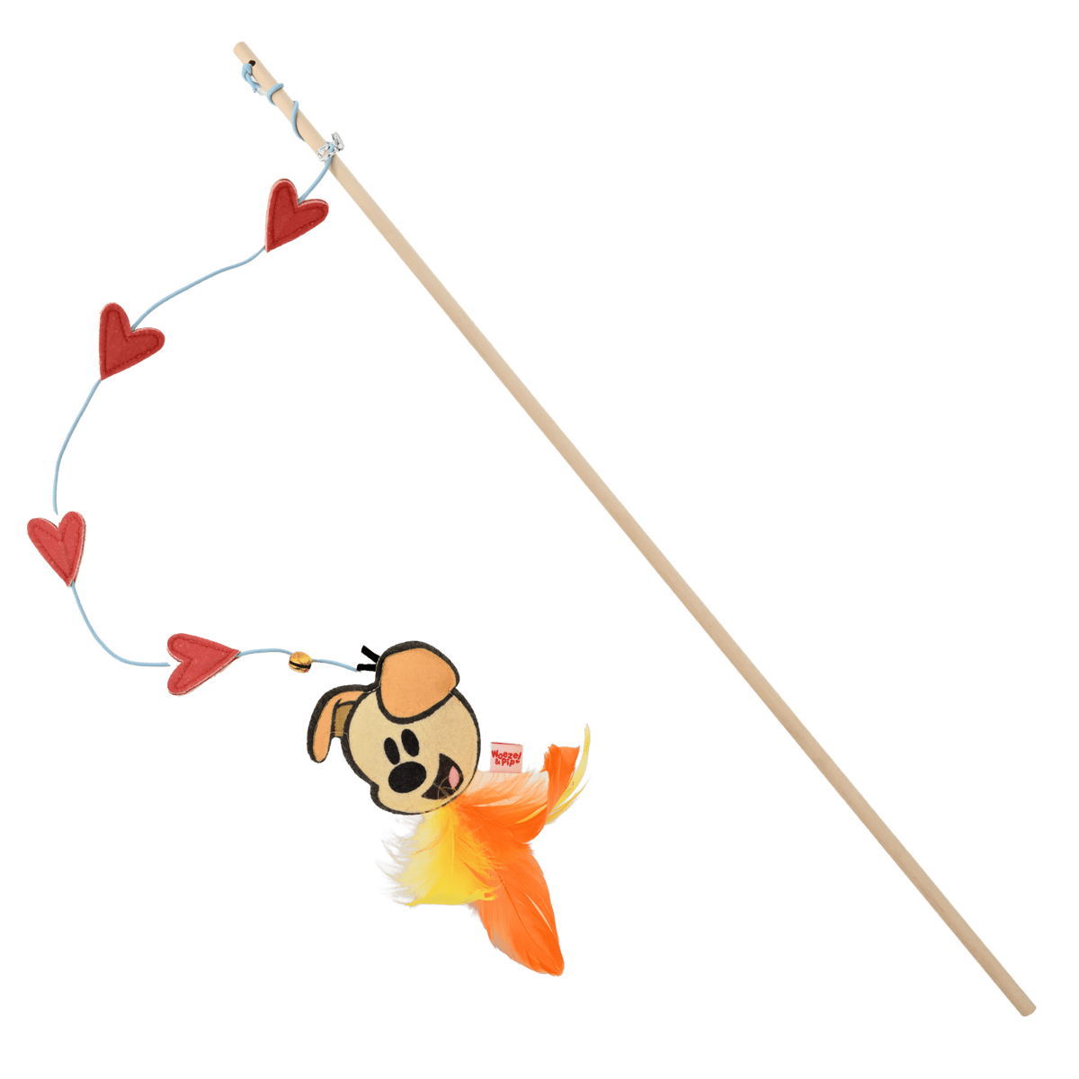Woezel & Pip - Kattenspeelgoed - Hengel hout Pip met hartjes en bel 60cm