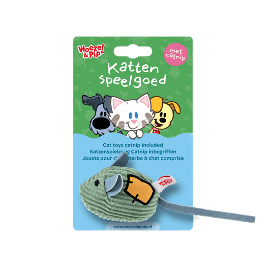 Woezel & Pip - Kattenspeelgoed - Muis met bel en kattenkruid- Corduroy groen 8 cm