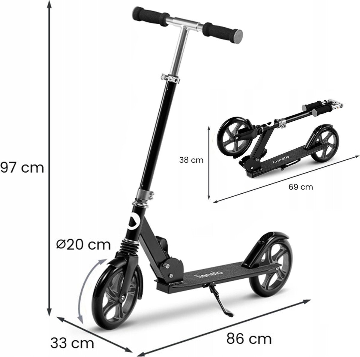 Lionelo Luca Step - Opvouwbare Scooter tot 100 kg - ABEC-7 Lagers - 200 mm Wielen - ShockResist Demping - 3 Hoogte-instellingen - Antislip Platform - Tieners & Volwassenen