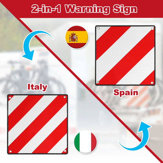 2in1 Waarschuwingsbord voor Italië en Spanje - 50 x 50 cm - Waarschuwingsbord voor Veilig Vervoer van Fietsen en Aanhangwagens