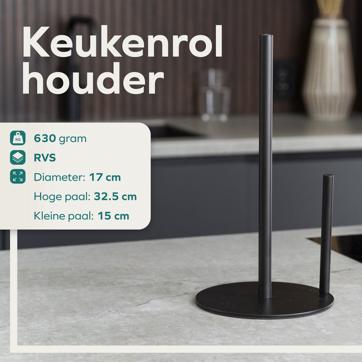 Keukenrol houder zwart