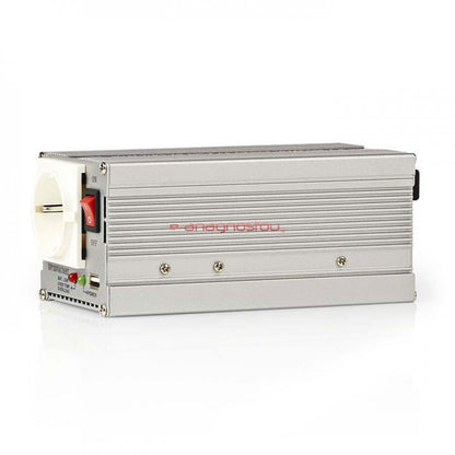 Power Inverter aangepaste sinusgolf 12V DC - 230 V AC, 300 W / 300W omvormer met sinusgolfuitgang die spanning omzet van 12V DC-batterijen naar 230V AC. Voedt 230V apparaten waar 12V DC beschikbaar is. Hij heeft een Schuko-connector en een USB-stick.