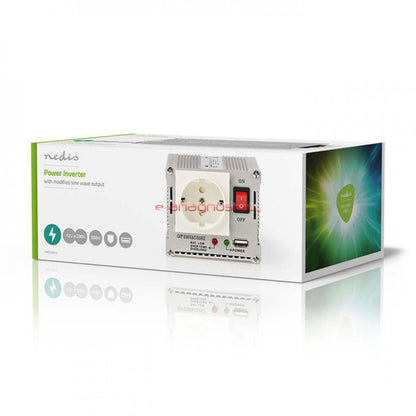 Power Inverter aangepaste sinusgolf 12V DC - 230 V AC, 300 W / 300W omvormer met sinusgolfuitgang die spanning omzet van 12V DC-batterijen naar 230V AC. Voedt 230V apparaten waar 12V DC beschikbaar is. Hij heeft een Schuko-connector en een USB-stick.