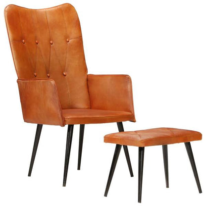 Wingback Fauteuil met voetenstoel Lichtbruin Echt Leer