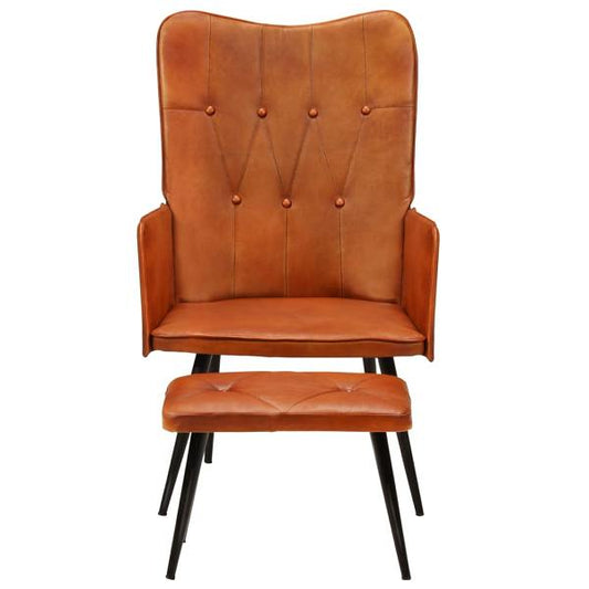 Wingback Fauteuil met voetenstoel Lichtbruin Echt Leer