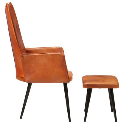 Wingback Fauteuil met voetenstoel Lichtbruin Echt Leer