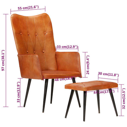 Wingback Fauteuil met voetenstoel Lichtbruin Echt Leer