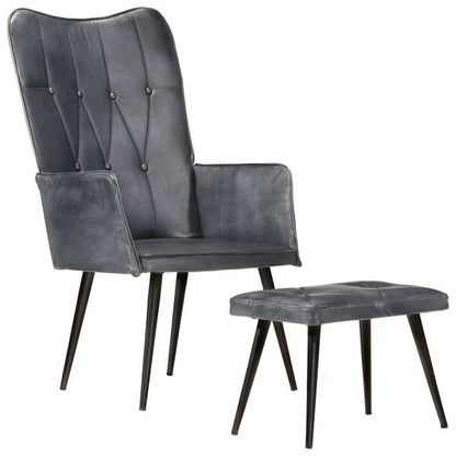 Oorfauteuil met voetkruk echt leer