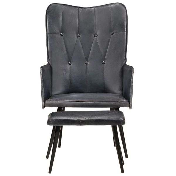 Oorfauteuil met voetkruk echt leer