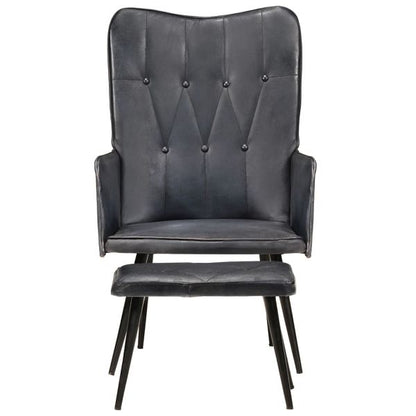 Oorfauteuil met voetkruk echt leer