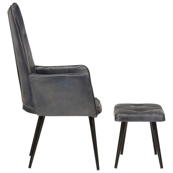 Oorfauteuil met voetkruk echt leer