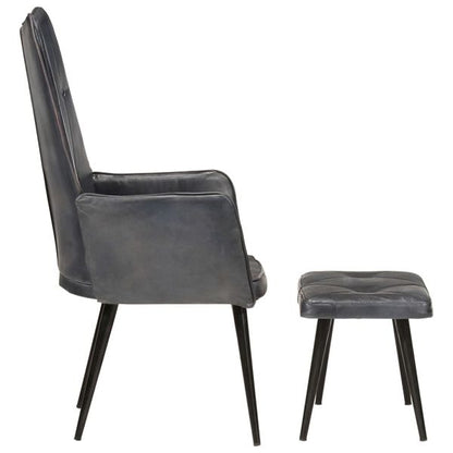 Oorfauteuil met voetkruk echt leer