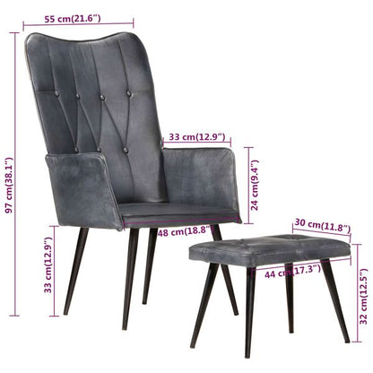 Oorfauteuil met voetkruk echt leer
