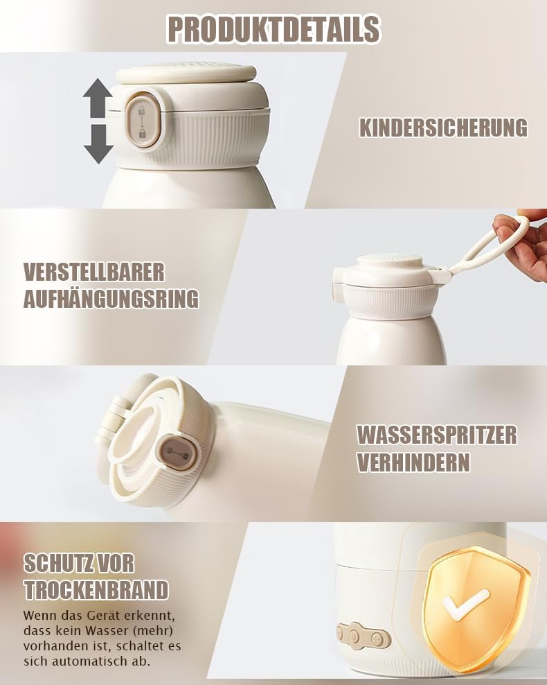 Draagbare flesverwarmer voor baby onderweg, 500 ml capaciteit