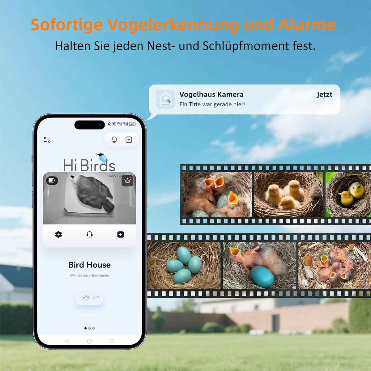 Vogelhuis met 5 MP camera, nestkast voor vogels voor buiten, 2,4 G wifi & app-melding