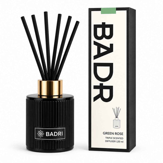 BADRI Geurstokjes Green Rose 120ML - Luxe Reed Diffuser - Geur voor Woonkamer & Badkamer