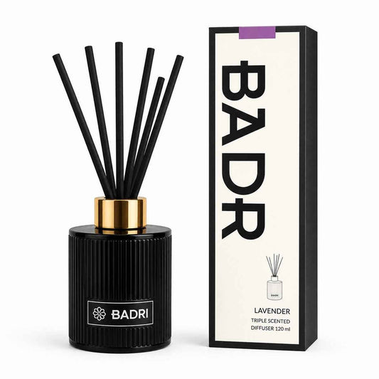 BADRI Geurstokjes Lavender 120ML - Luxe Reed Diffuser - Geur voor Woonkamer & Badkamer
