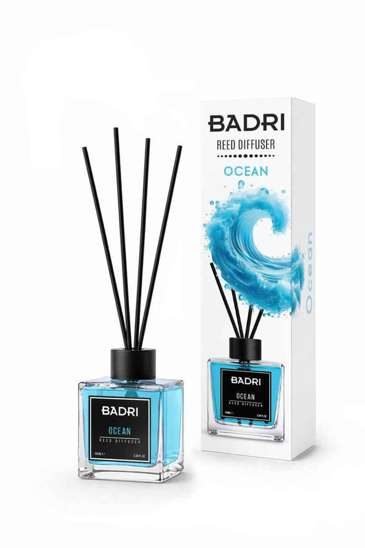 BADRI Geurstokjes Ocean 100ML - Luxe Reed Diffuser met Frisse Oceaangeur voor Woonkamer & Badkamer