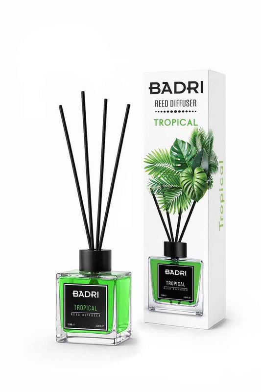 BADRI Geurstokjes Tropical 100ML – Luxe Reed Diffuser met Tropische Geur voor Woonkamer & Badkamer