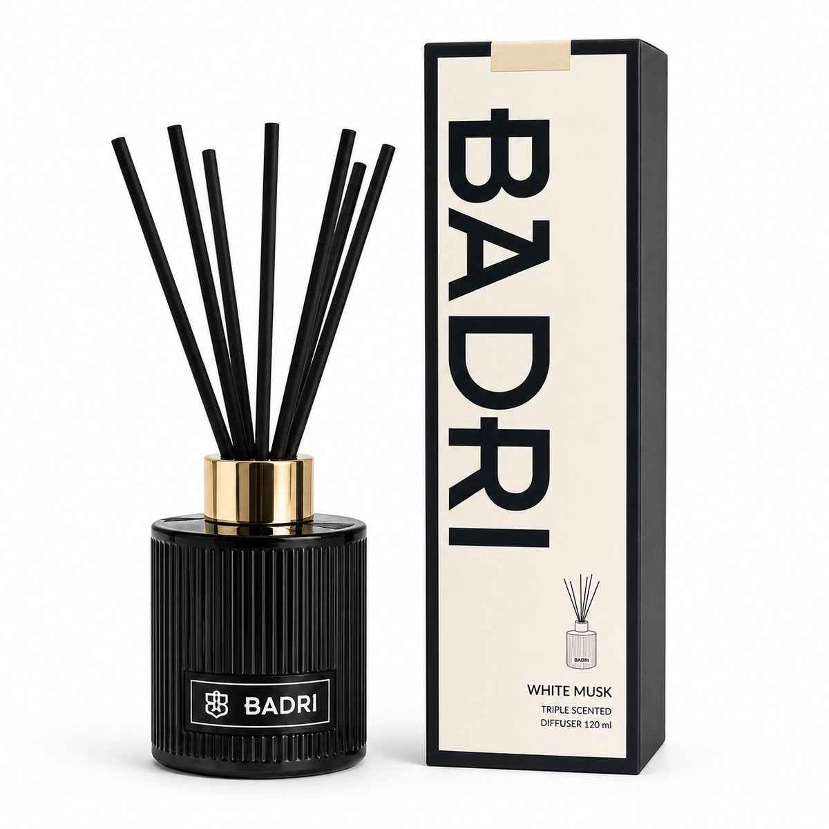 BADRI Geurstokjes White Musk 120ML - Luxe Reed Diffuser - Geur voor Woonkamer & Badkamer