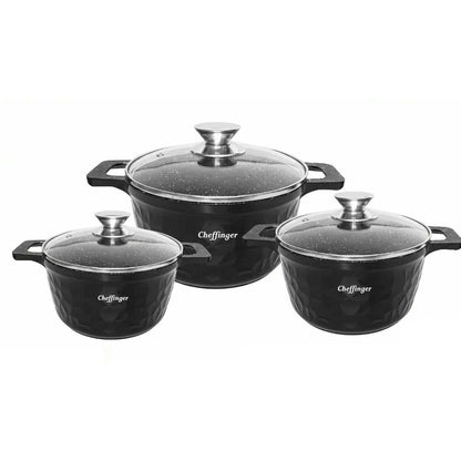 Cheffinger Pannenset - 6-delig - 20, 24 & 28 cm - Zwart