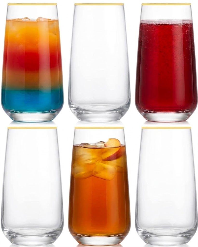 Glozini Sofia - Waterglas – Set van 6 – Luxe Longdrinkglazen met Gouden Rand