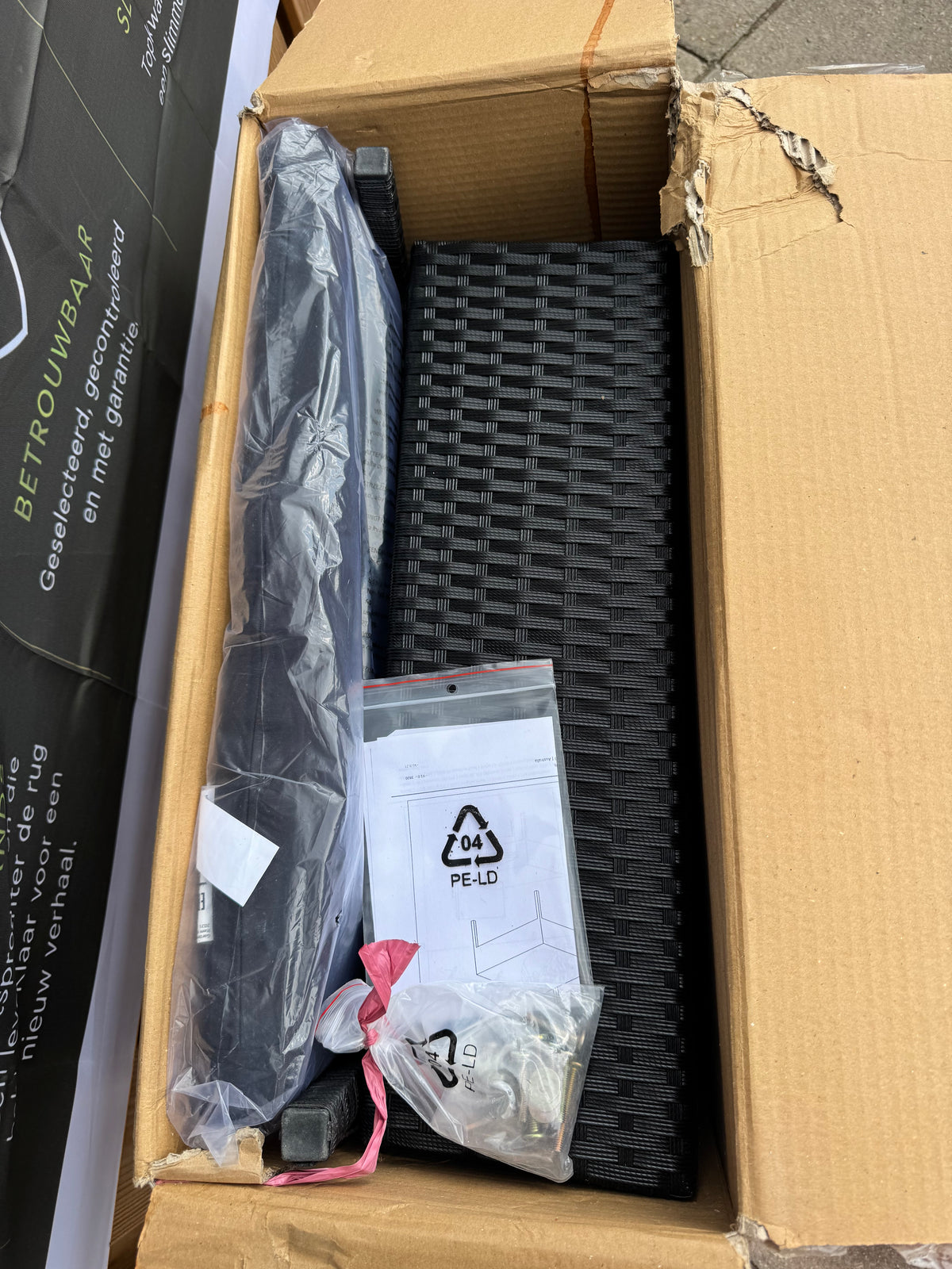 2-delige tuinlounge set met kussens Poly rotan zwart