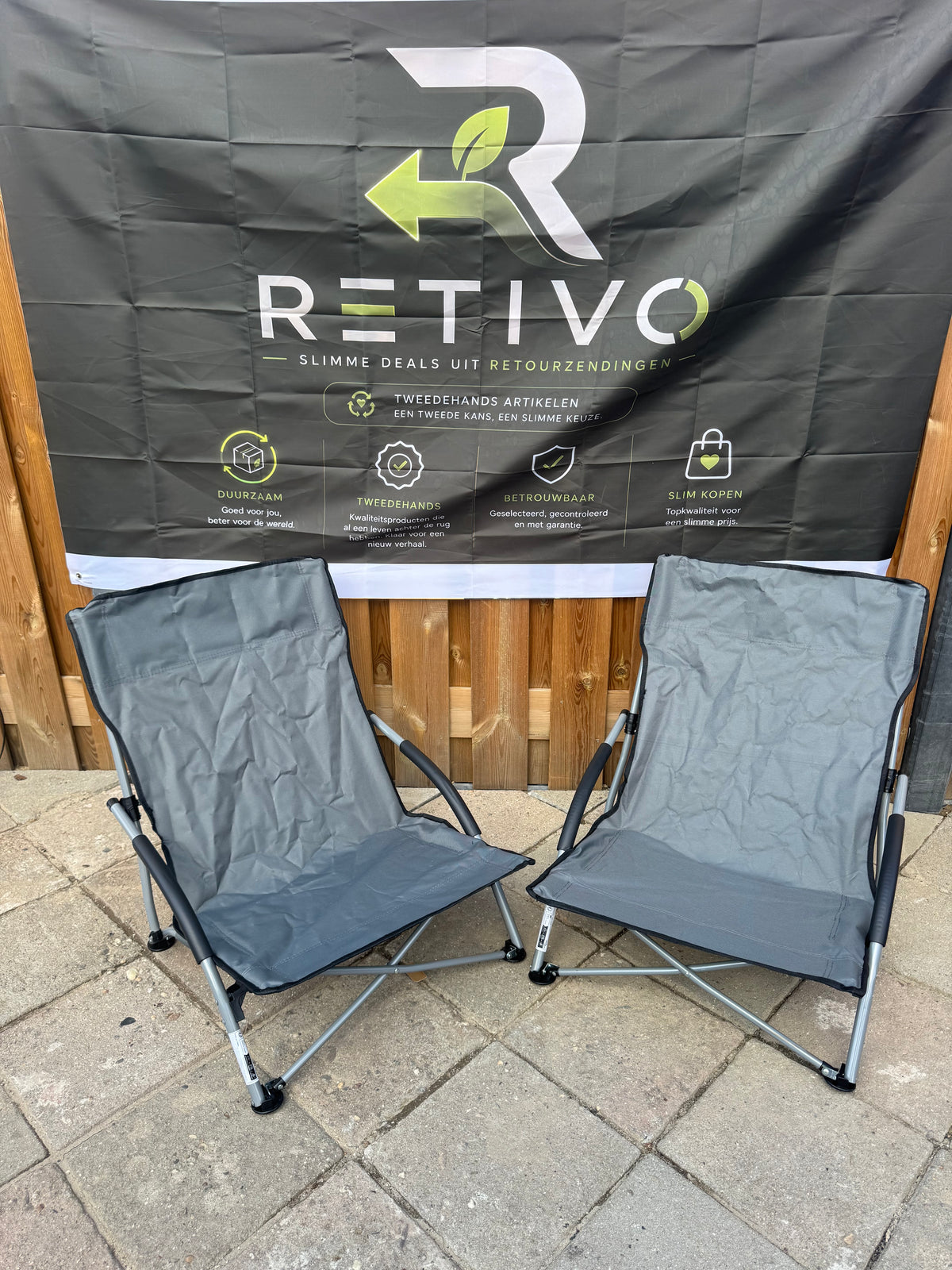 Opvouwbare Strandstoelen 2 delig grijs stof