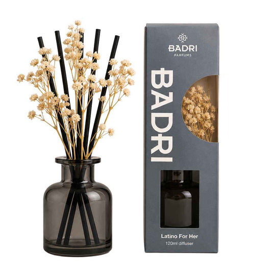 BADRI Bloem Geurstokjes - Latino For Her - 120ML - Luxe Reed Diffuser - Geur voor Woonkamer & Badkamer