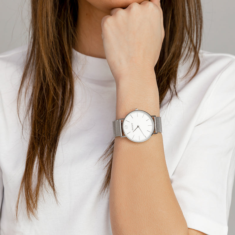 Silver mesh watch + Mesh bracelet luxe