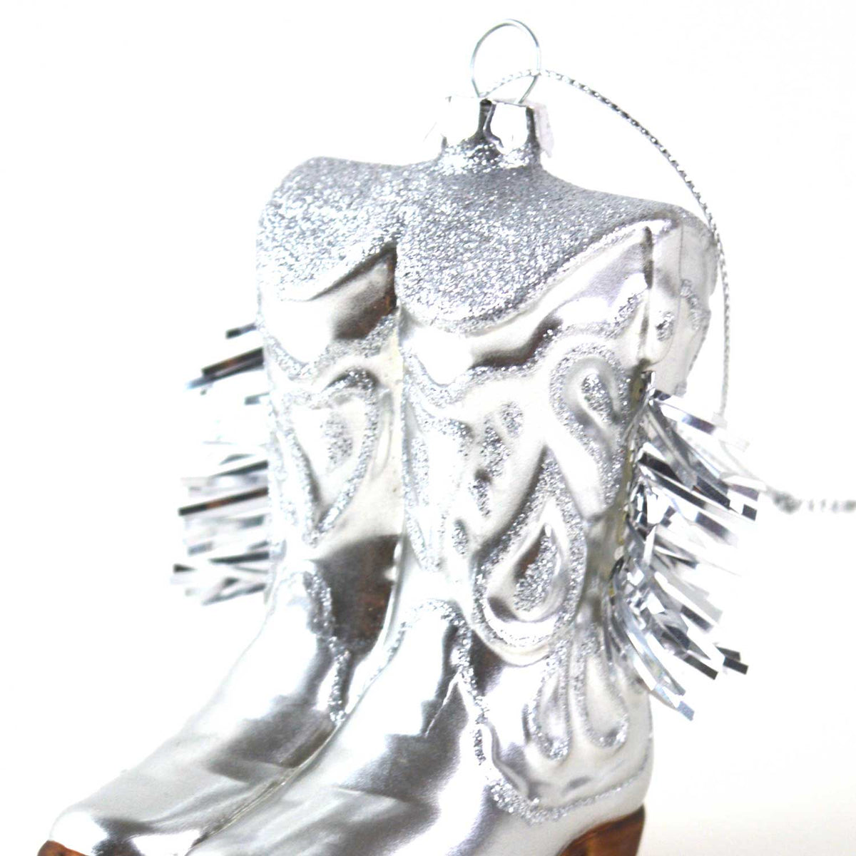 8 Oak Lane - Glazen ornament kerst Cowboylaarzen zilver