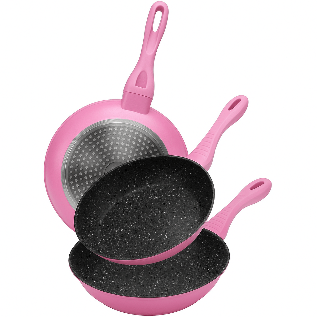 Cheffinger Koekenpannenset - 3-delig - Roze - Koekenpan 20, 24, 28cm - Inductie