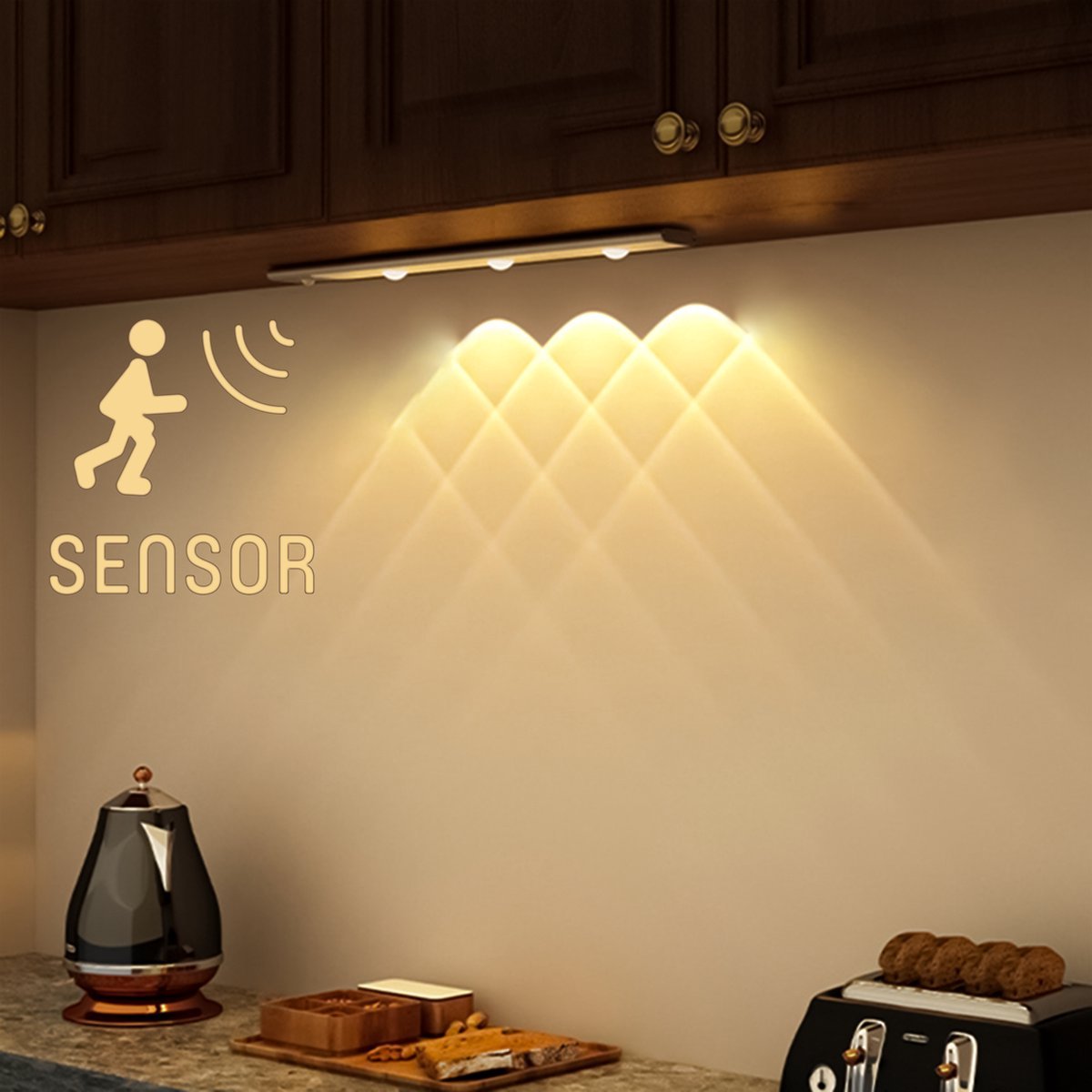 LED's Light EasyFix Kastverlichting onderbouwverlichting met Bewegingssensor - RGB functie - 3 lichtpunten - Draadloos en oplaadbaar - 35 cm