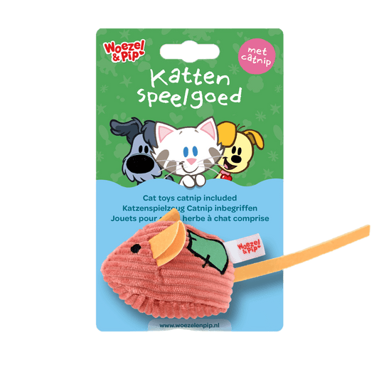 Woezel & Pip - Kattenspeelgoed - Muis met bel en kattenkruid- Corduroy rood 8 cm